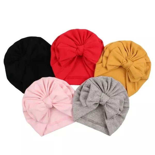Aashiya Trades Cotton Turban Kont Bow Caps for Babies - Set of 5