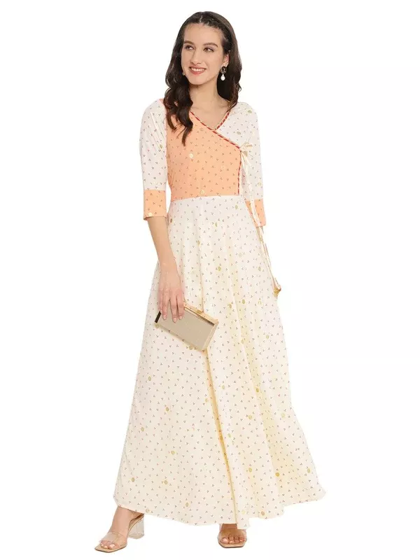 Ahalyaa Angrakha Printed Long Kurta - XS