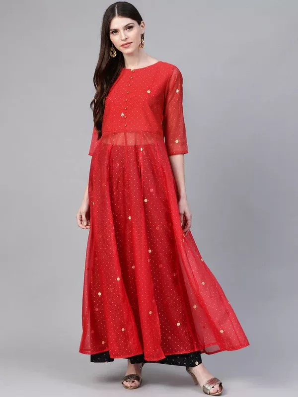 Ahalyaa Bandhani Print Anarkali Kurta with Palazzo - XS