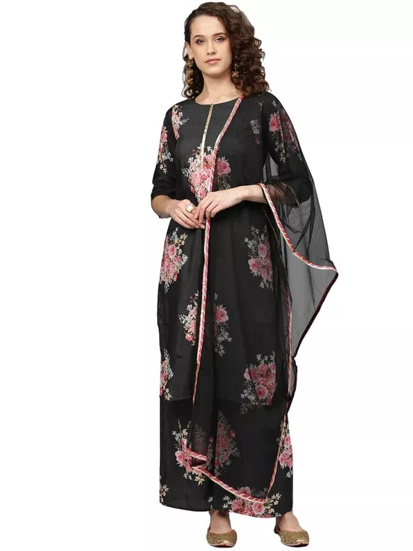 Ahalyaa Beautiful Black Printed Kurta Set For Women's - XS