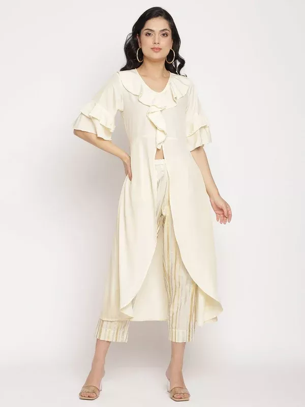 Ahalyaa Off White Layered Kurta with Trousers - XS