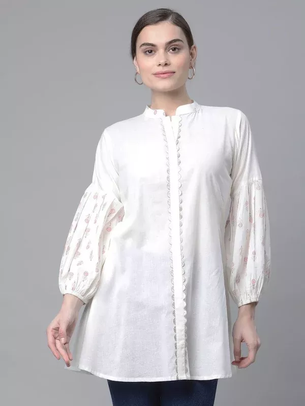 Ahalyaa Off White Pure Cotton Printed Tunic - XL