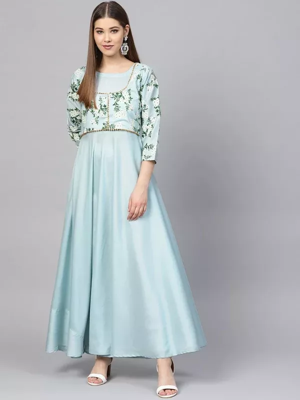 Ahalyaa Sky Blue Pigment Print A-Line Kurta - XS
