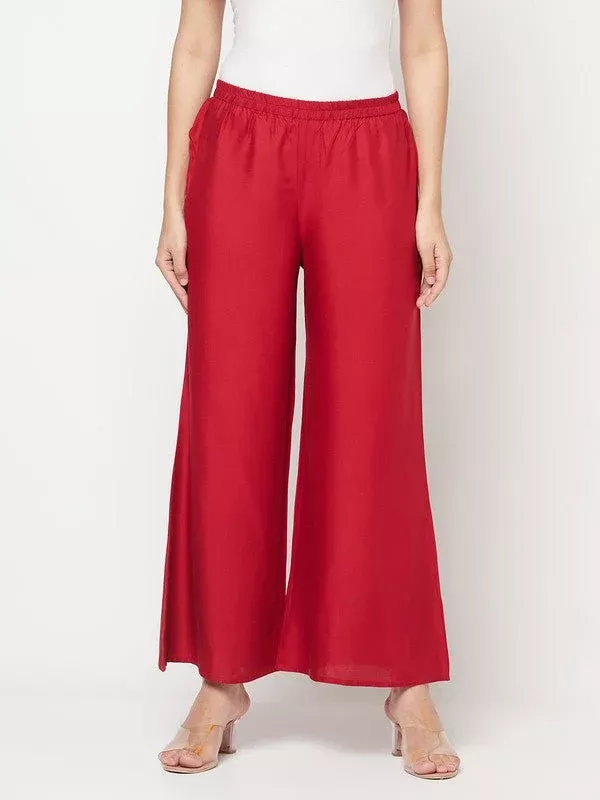 Aniyah Maroon Color Rayon Flared Slip-On Palazzo - S