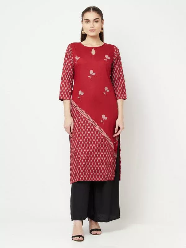 Aniyah Rayon Digital Screen Print Maroon Straight Kurta - S