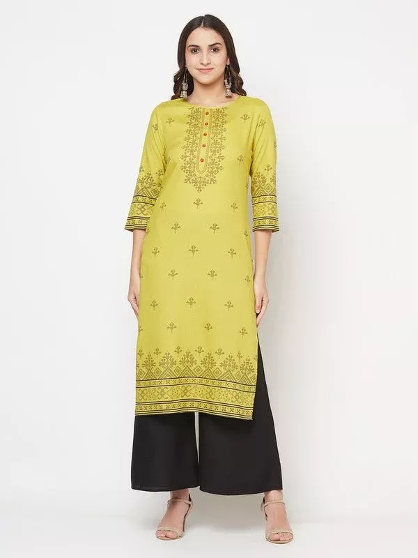 Aniyah Rayon Digital Screen Print Parrot Green Straight Kurta - S