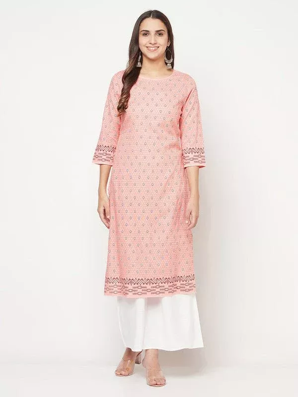 Aniyah Rayon Digital Screen Print Peach Color Straight Kurta - S