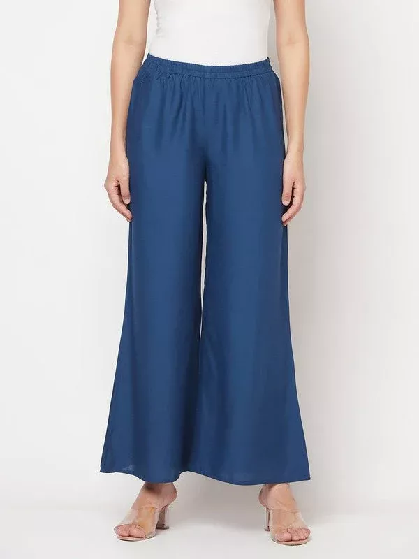 Aniyah Rayon Flared Slip-On Blue Palazzo - S