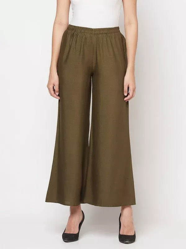 Aniyah Rayon Flared Slip-On Dark Green Palazzo - S