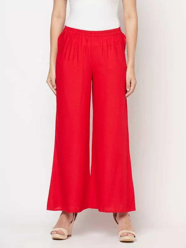 Aniyah Rayon Flared Slip-On Red Palazzo - S