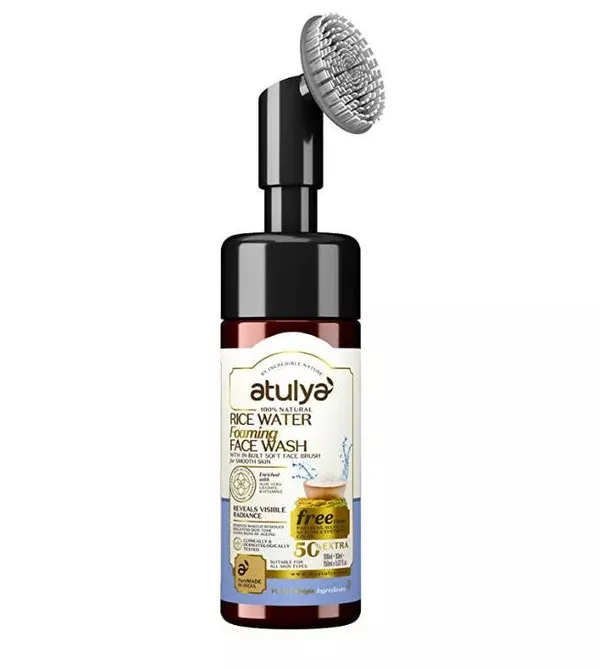 Atulya Rice Water Foaming Face Wash With In-Built Soft Face Brush - 150 ml