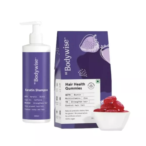 BeBodywise Hair Health Gummies and Keratin Shampoo - Combo