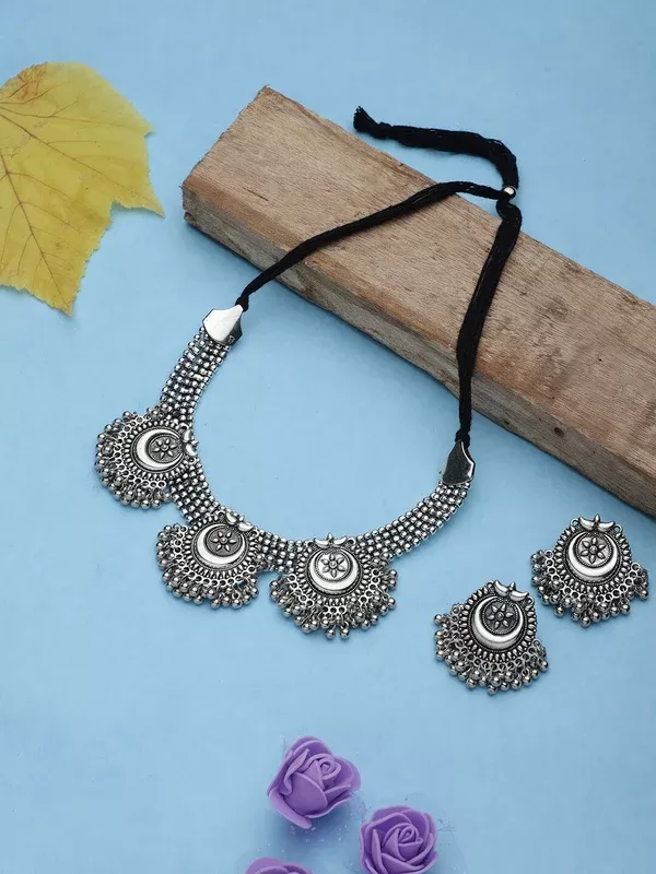 Cardinal Silver Oxidized Jewellery Set