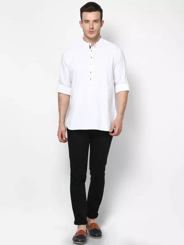 Even Apparels Band Collar White Color Pure Cotton Men's Kurta - XS