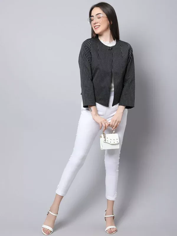 Even Apparels Black Polywool Open Front Statement Women's Jacket - S