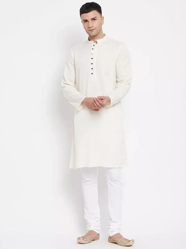 Even Apparels Cream Rayon Men's Kurta With Band Collar - M
