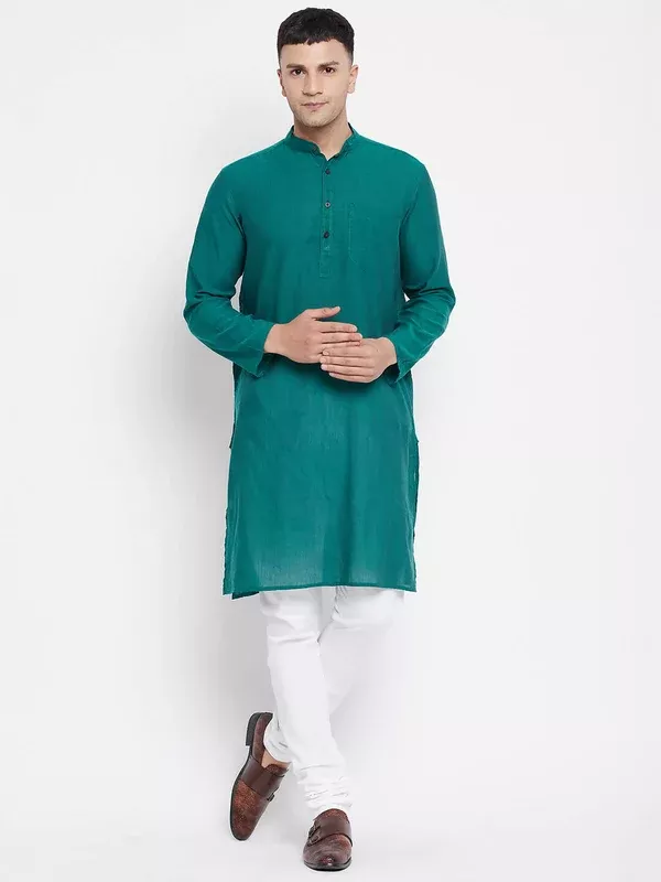 Even Apparels Green Rayon Men's Kurta With Band Collar - XS
