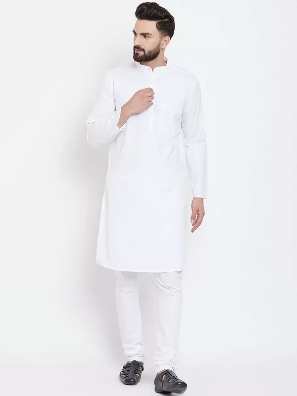 Even Apparels White Pure Cotton Men's Kurta With Band Collar - XS