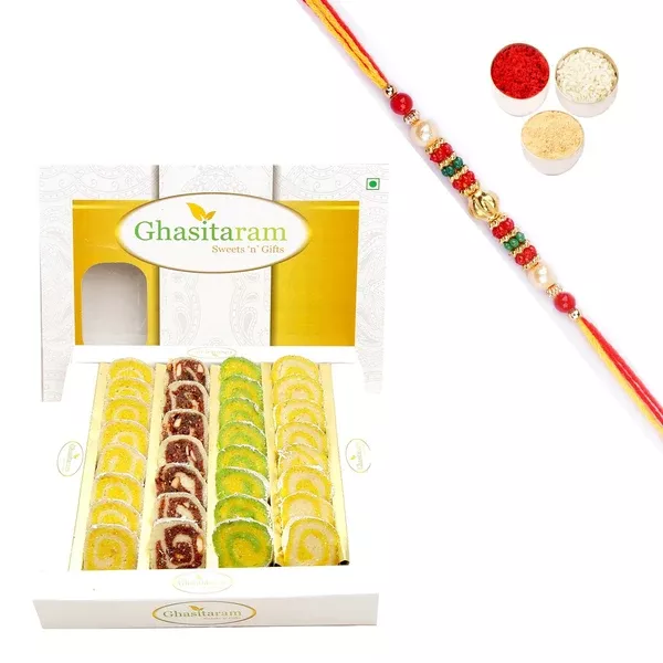 Ghasitaram Assorted Moons Box With Pearl Beads Rakhi - 200 gm