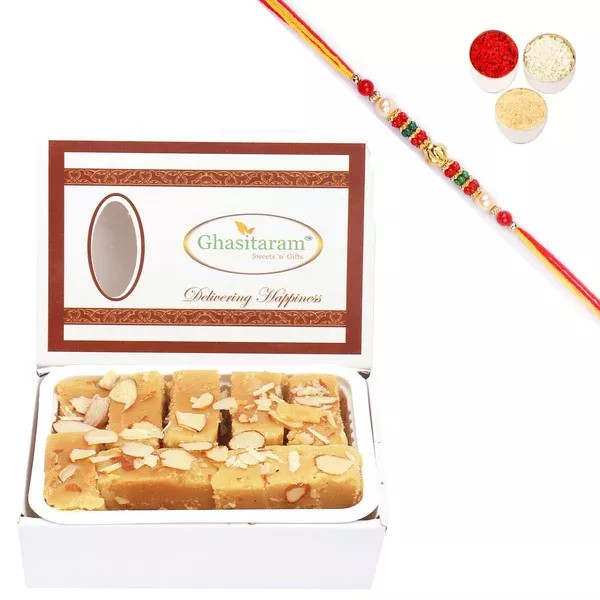 Ghasitaram Soft Mysore pak With Pearl Beads Rakhi - 200 gm