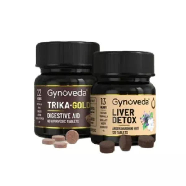 Gynoveda Gut Health Liver Detox + Trika-Gold Ayurvedic Tablets Combo - Combo