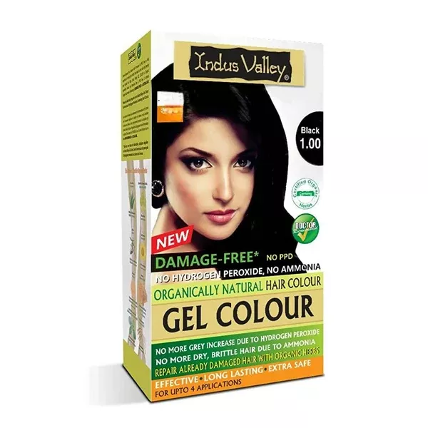Indus Valley Damage-Free Gel Hair Color-Black - (200 ml + 20 gm) - Black