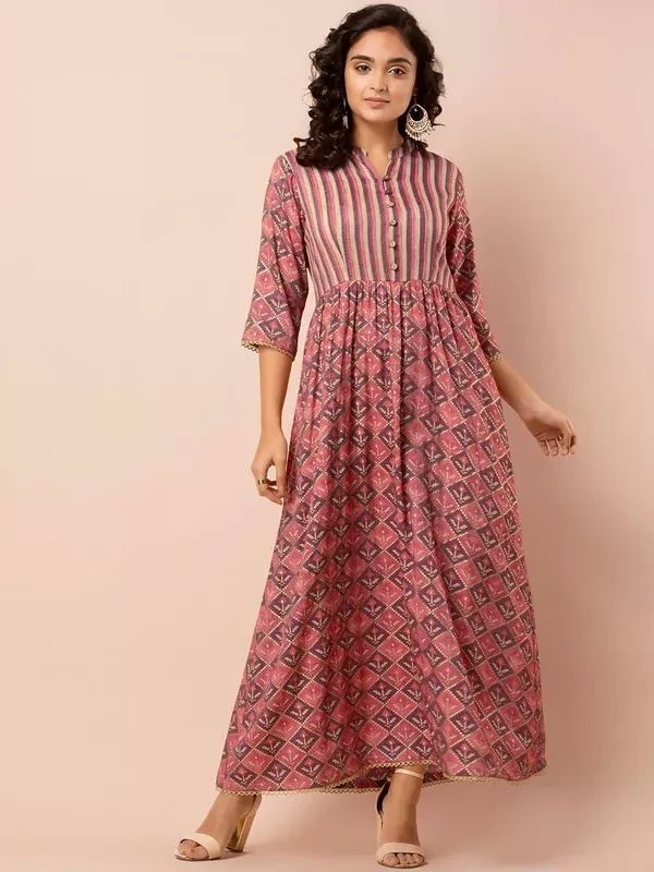 Indya Orange Printed Maxi Dress - XS
