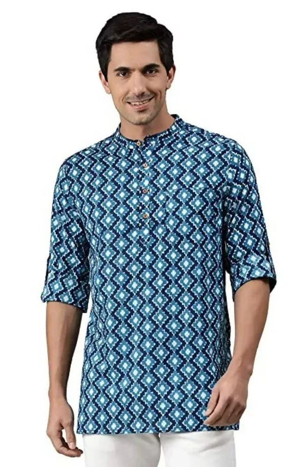 Janasya Men's Blue Cotton Kurta - S