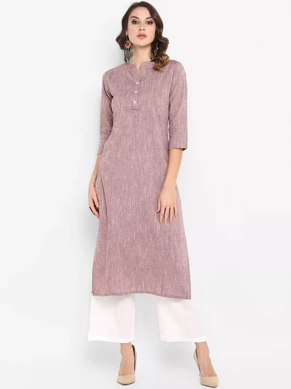 Janasya Women Mauve Solid Straight Kurta - XS