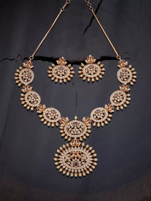 Kushal's Fashion Jewellery Gold-Polished Stone Studded Jewellery Set