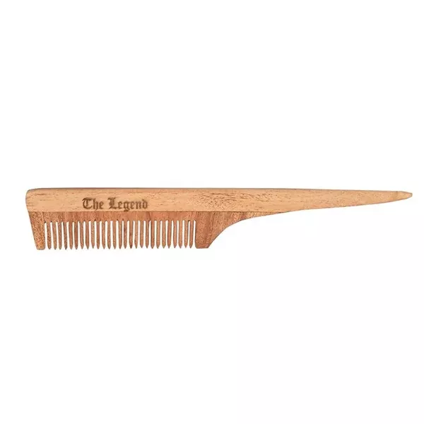The Legend Organic Pure Neem Wood Comb With Long Handle - Brown