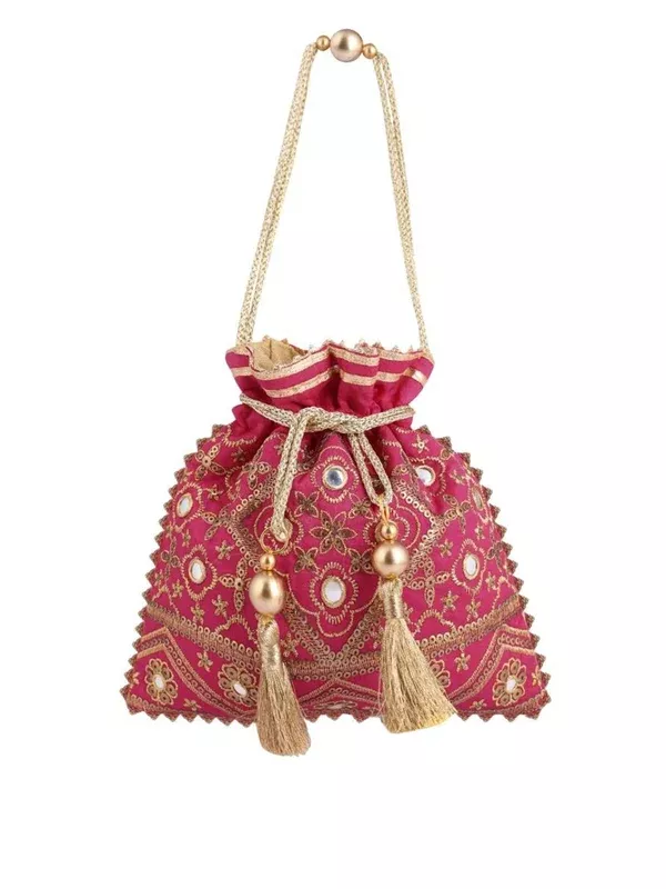 Masq Pink and Gold-Toned Embroidered Potli Clutch