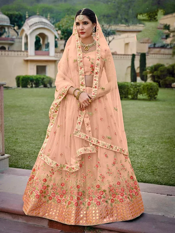 Myra Blush Net Heavy Embroidered Lehenga - XXS