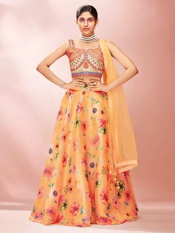 Myra Mustard Art Silk Embroidered Mirror Work Lehenga - XXS