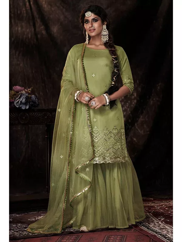 Myra Parrot Net Embroidered Sharara Suit - XXS