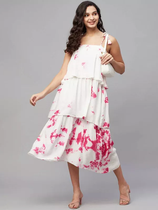 Myshka Multicolor Viscose Printed Shoulder Straps Sleeveless Top Dress - S