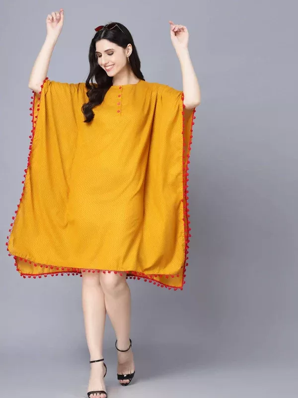 Myshka Mustard Yellow Layered Kaftan Dress - S
