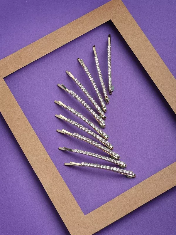 Panash Set of 10 Women Gold-Toned Embellished Bobby Pins