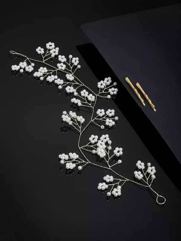 Panash Women Gold-Toned & White Beaded Tiara