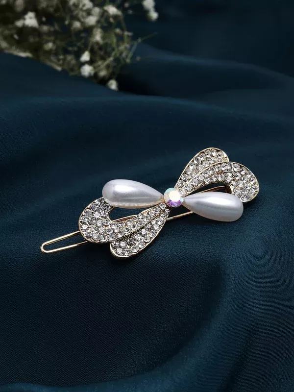 Panash Women Gold-Toned & White Embellished Bumpit Hair Pin