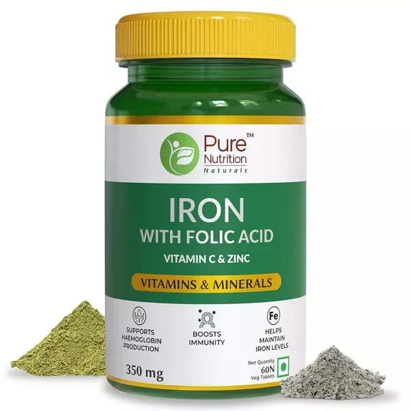 Pure Nutrition Iron Folic Acid with Zinc & Vitamin C Tablets - 60 tabs