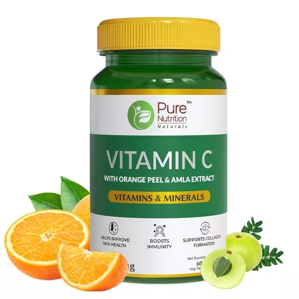 Pure Nutrition Vitamin C with Orange Peel & Amla Extract Veg Tablets - 60 tabs