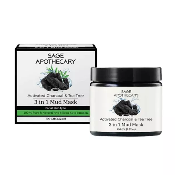 Sage Apothecary Activated Charcoal & Tea Tree 3 In 1 Mud Mask - 100 gm