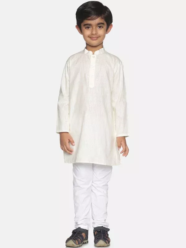 Sethukrishna Boys Cream-Coloured Pure Cotton Kurta with Pyjamas - 6-12M