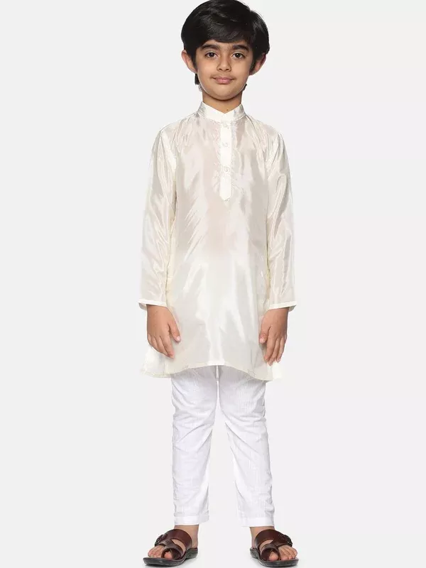 Sethukrishna Boys White Kurta with Churidar - 6-12M