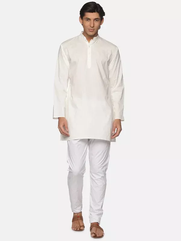 Sethukrishna Men Cream-Coloured Pure Cotton Kurta with Pyjamas - S