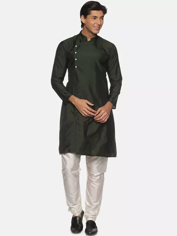 Sethukrishna Men Green Pleated Kurta with Churidar - S