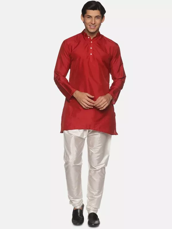 Sethukrishna Men Maroon Kurta with Pyjamas - S