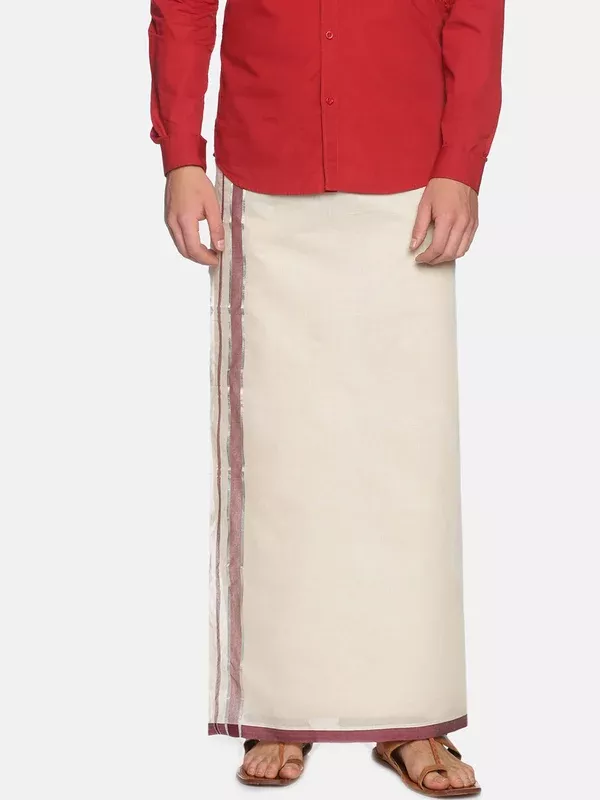 Sethukrishna Men Off White Traditional Kerala Double Mundu - One Size