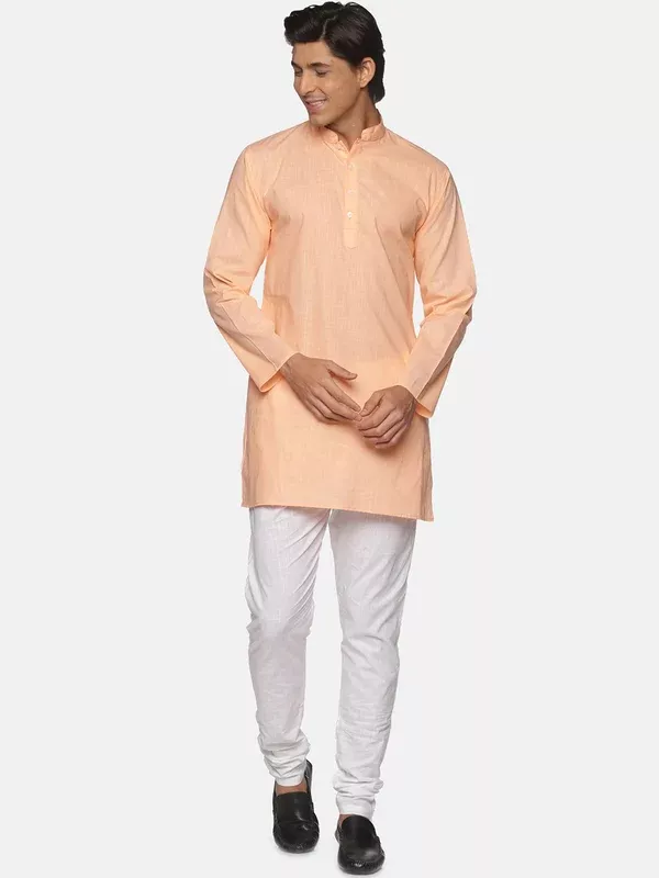 Sethukrishna Men Orange Striped Pure Cotton Kurta with Pyjamas - S